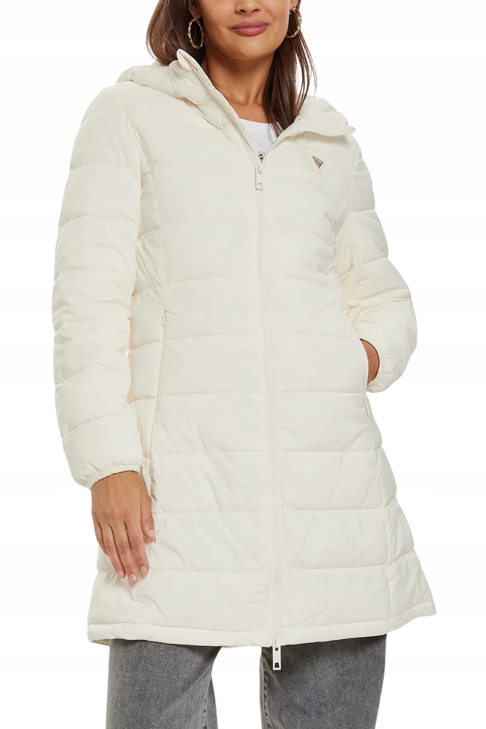 Guess Béžová dlouhá dámská bunda New Aleta S