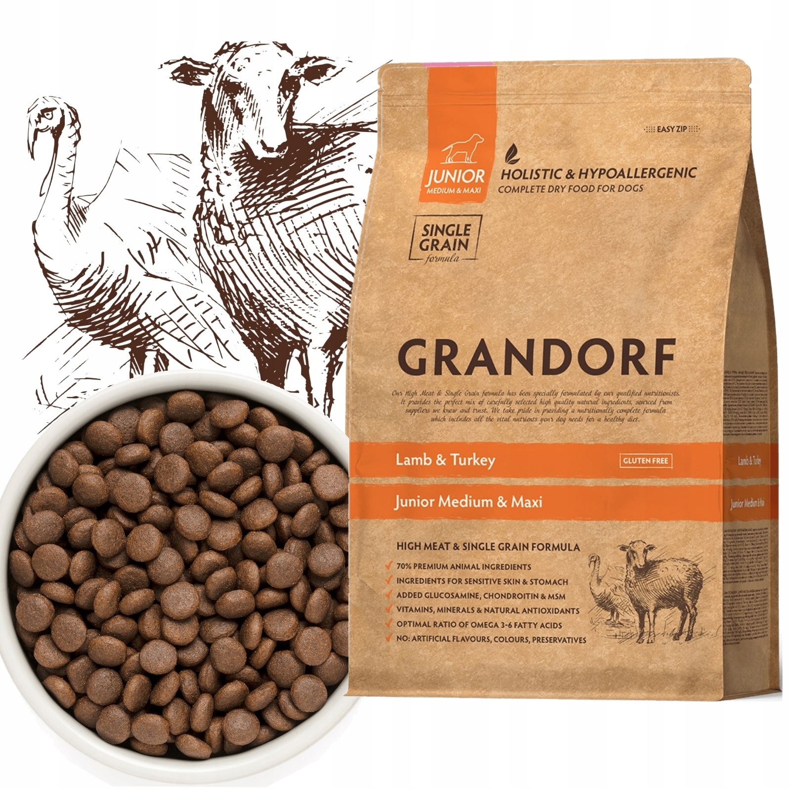 Grandorf Lamb Turkey Junior Jagnięcina Indyk Karma Dla Szczeniąt M/L 10kg