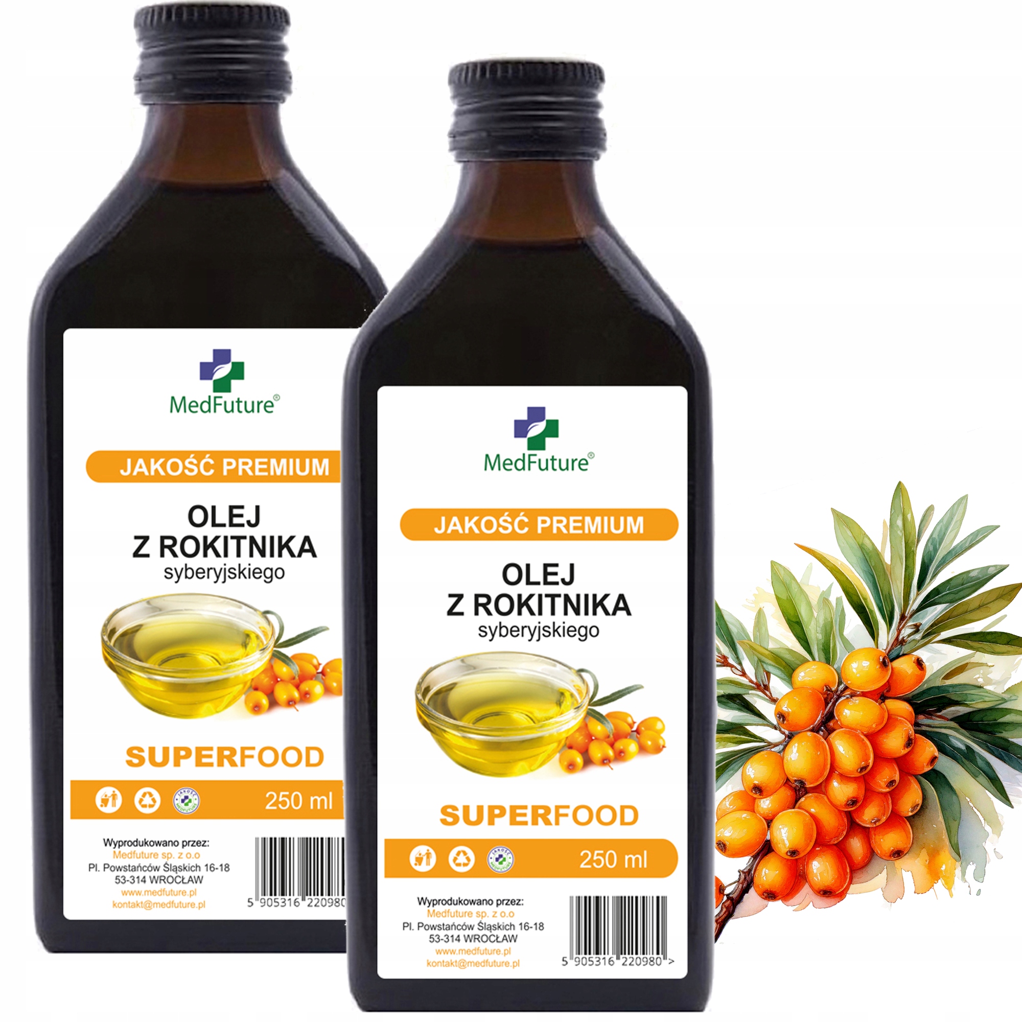 Olej z rokitnika syberyjskiego Tłoczony na zimno z owoców -250 ml Zestaw