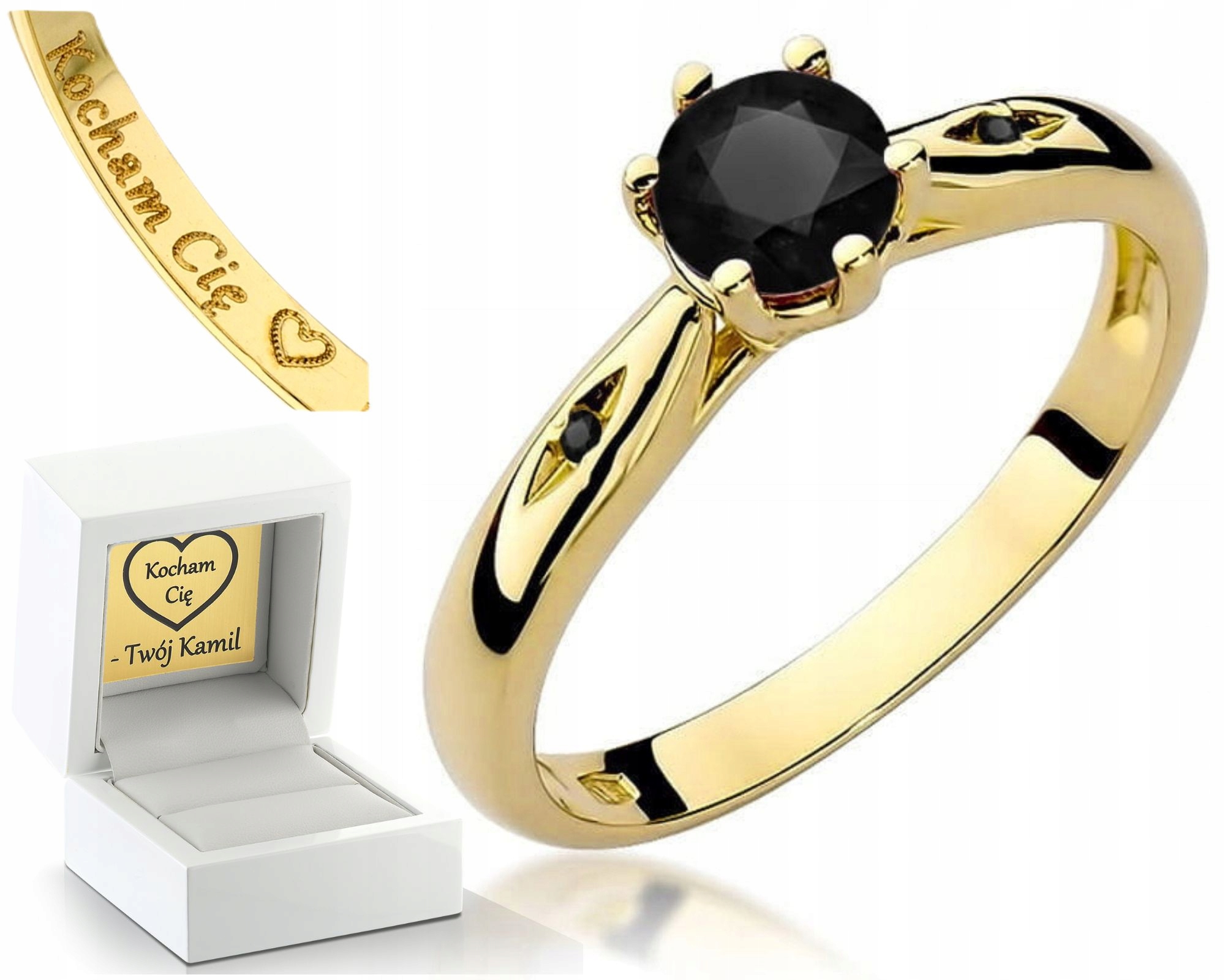 Zlato 585 S Černými Bonus A Diamanty, Zlato, Gravírování Prstýnek