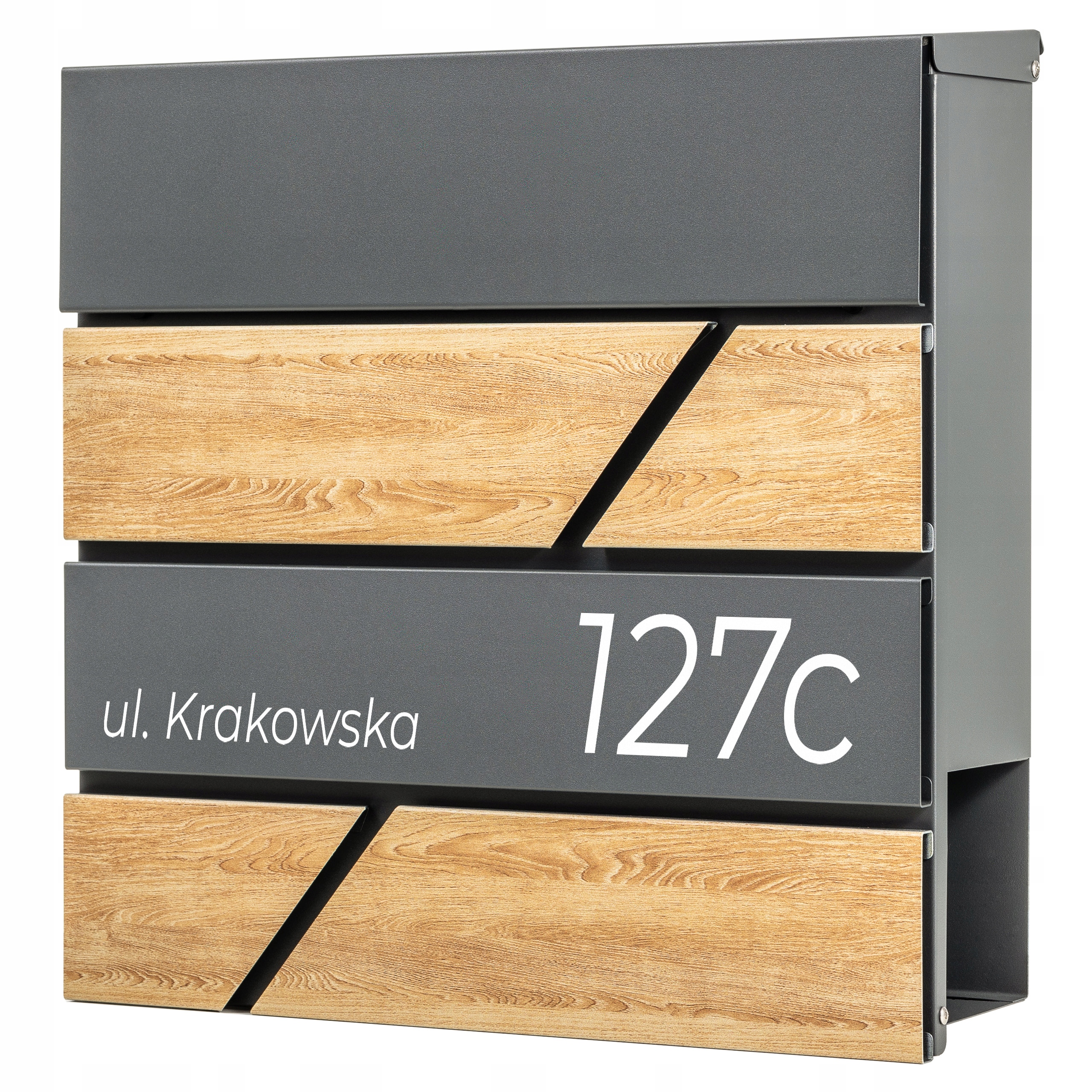 SKRZYNKA NA LISTY POCZTOWA Z ADRESEM NAPISEM NUMEREM DOMU IMITACJA DREWNA