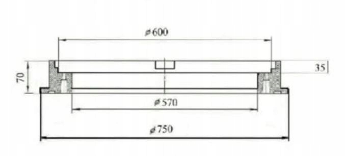 WŁAZ STUDNI 60/75CM POKRYWA do SZAMBA +ZAMEK 1,5 T Wymiary 750x600 mm