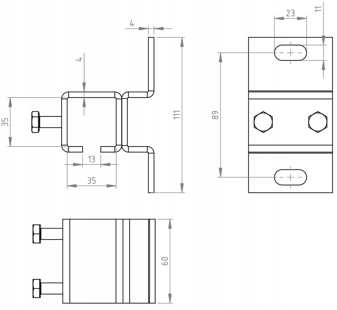 Mocowanie boczne do profilu 30x30 system podwieszany Długość prowadnicy 1 m
