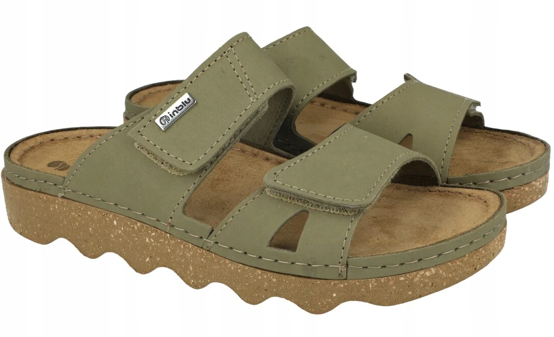 Lehké nazouváky Inblu CX-4KU olivová kožená letní obuv R39