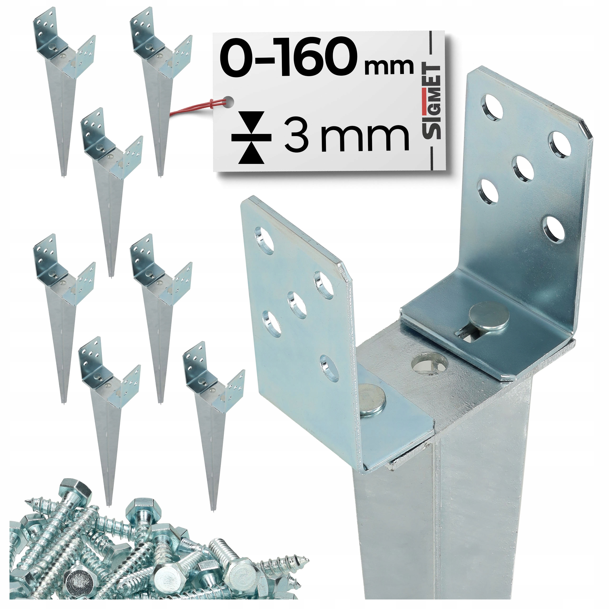 8 x Nastaviteľná základňa zatĺkacieho stĺpa 0-160 mm, kotva skrutky na montáž