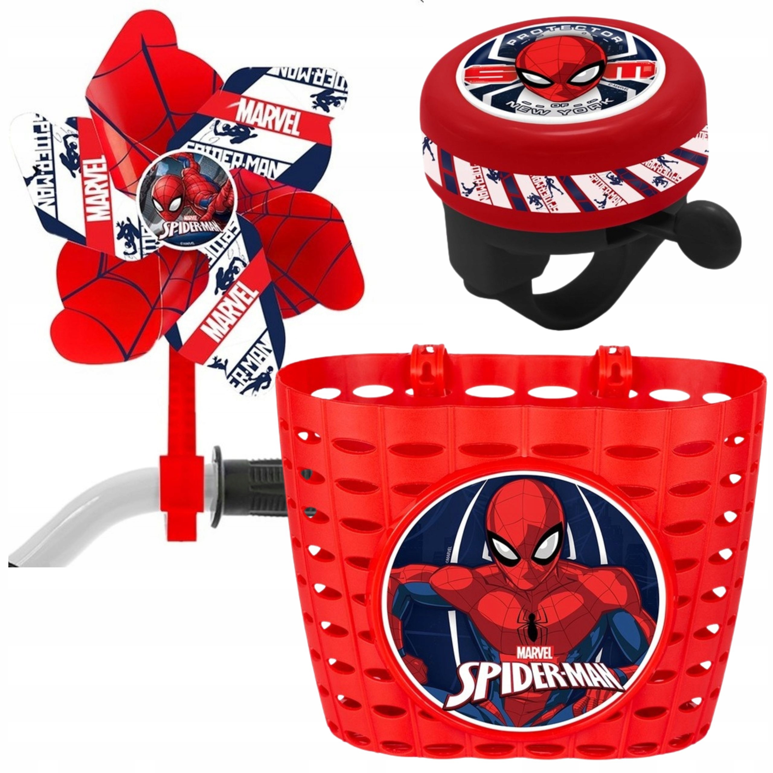 Zestaw Spiderman Koszyk Wiatraczek Dzwonek Na Kierownice Dla Dzieci Rower