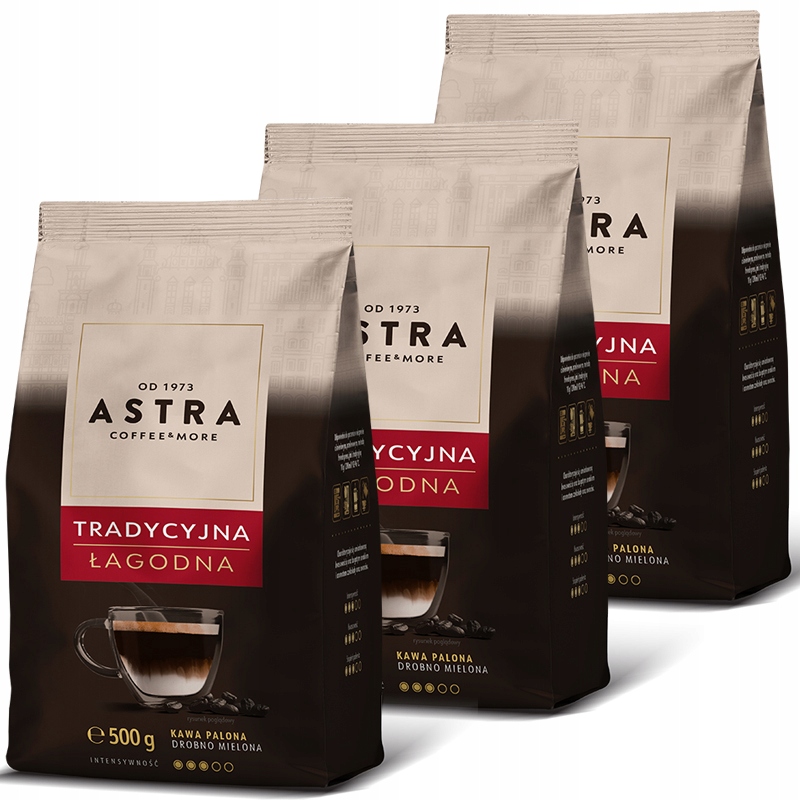 Astra Tradycyjna Łagodna 3 x 500g kawa mielona Zestaw