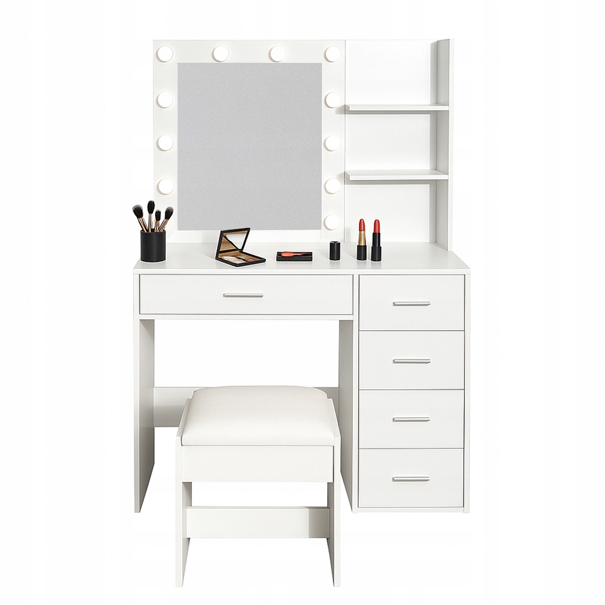 Aga Toaletní stolek se zrcadlem a osvětlením taburet Bílý