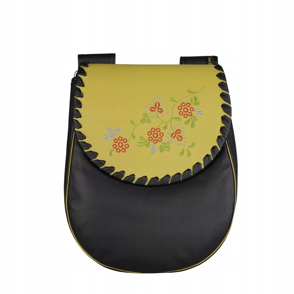 Kožená kabelka přes rameno typu folk s květinovou výšivkou Słoń Torbalski