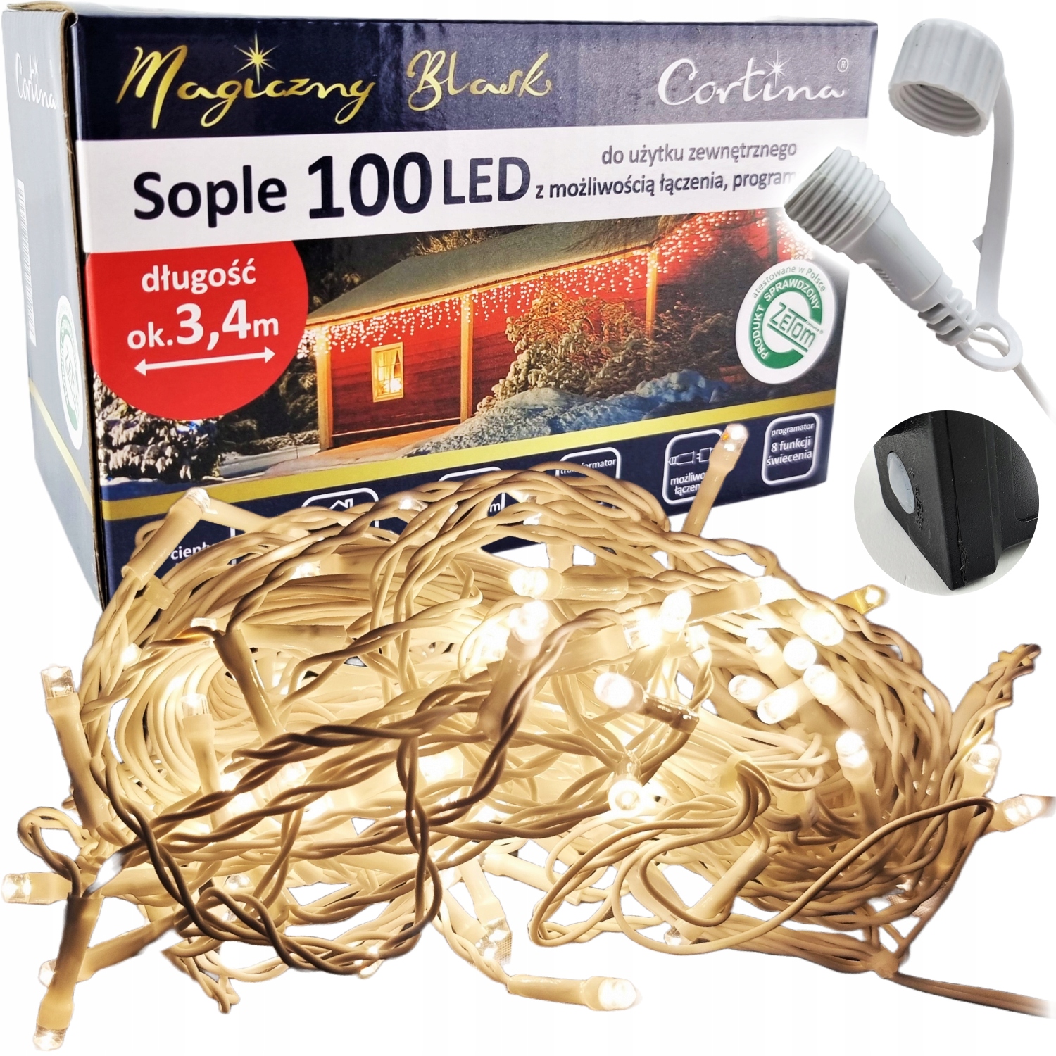 LAMPKI CHOINKOWE SOPLE 100LED WEW/ZEW PROGRAMATOR NA CHOINKĘ CHOINKA BIAŁY