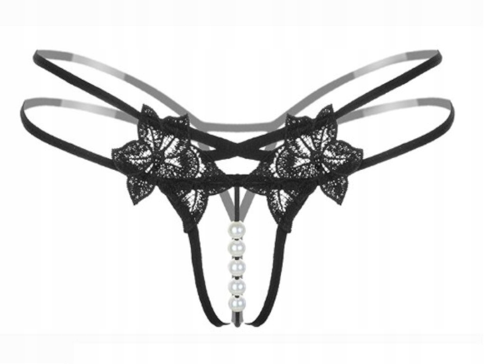 STRINGI CZARNE Z KORALIKAMI STYMULUJĄ