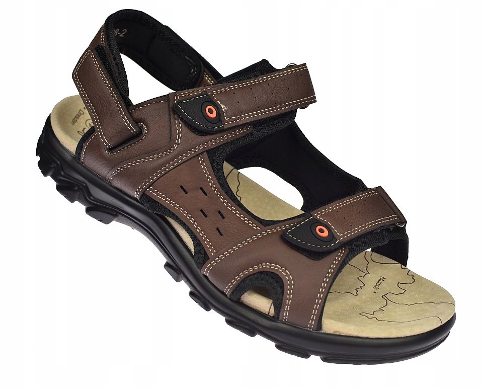 Velké pánské sandály s páskem na suchý zip, kožená stélka 7728 hnědá, vel 48