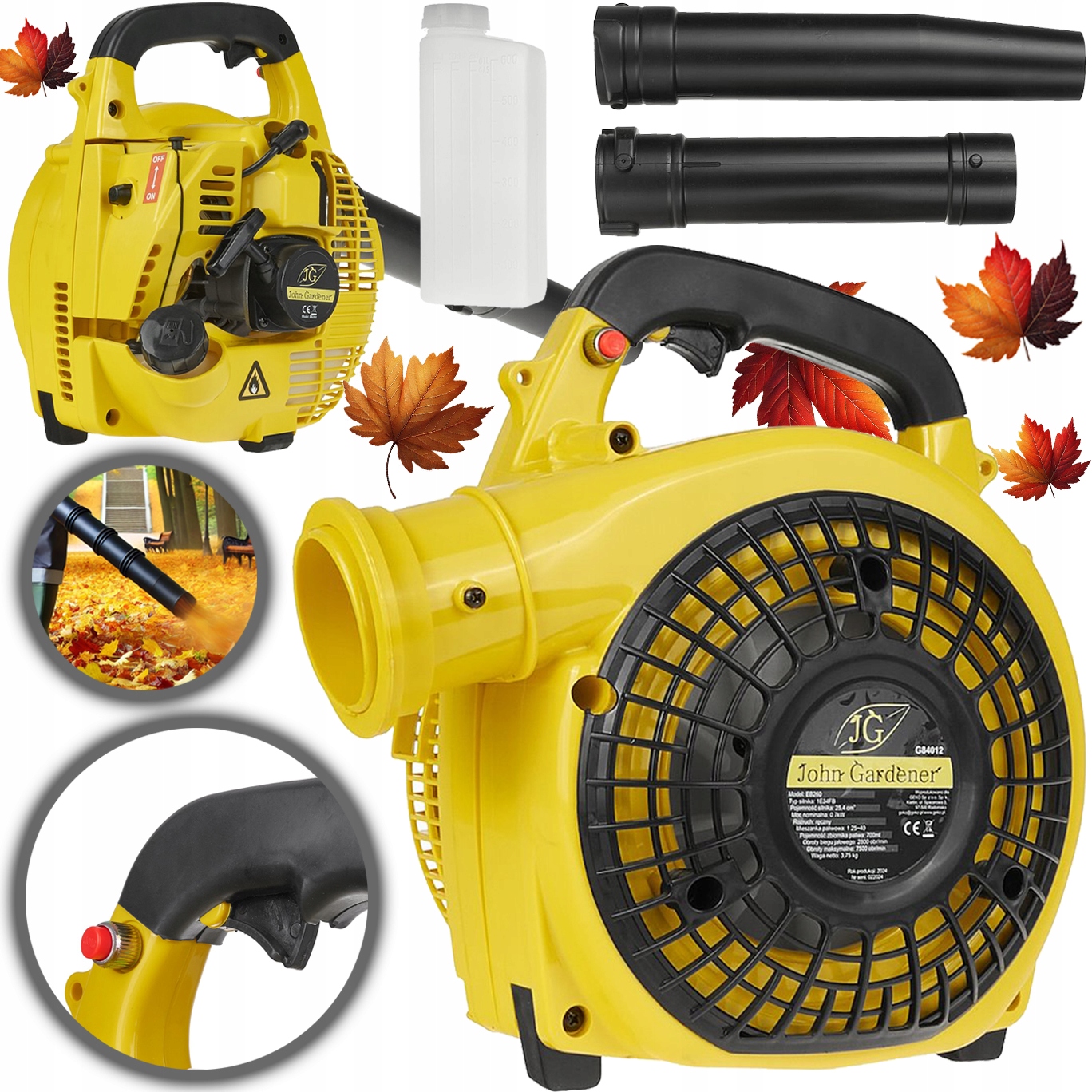 Benzínový vysávač na lístie John Gardener 1 Km Geko 225 km/h