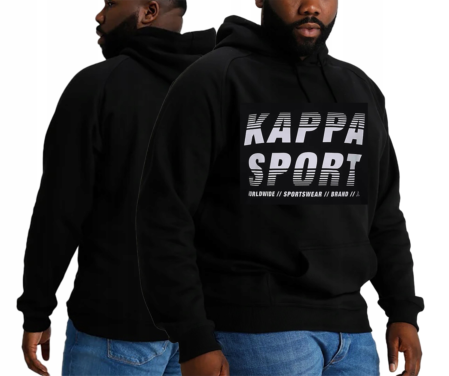 3XL Kappa Velká Mikina S Klokaní Kapsou Big Men Černá Kapuce Obvod 150 cm