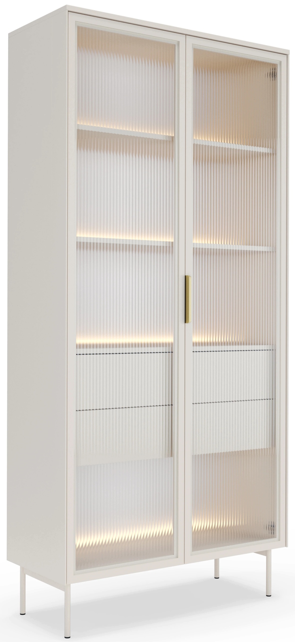Dvoudveřová prosklená vitrína Lumi se dvěma Led zásuvkami 91 cm, kašmír