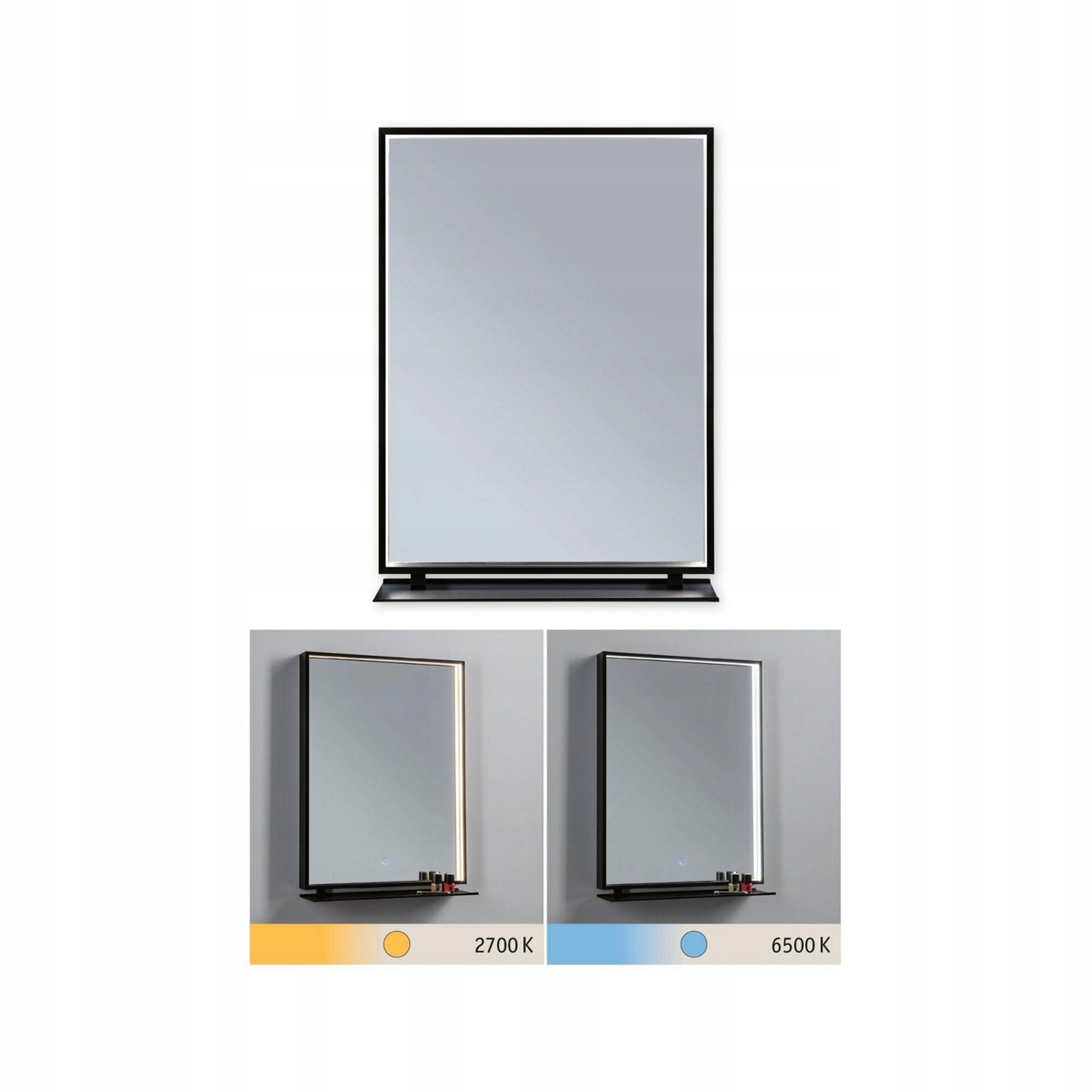 Paulmann Led kúpeľňové zrkadlo Miro 62x45cm, čierne, polička, IP44, 11W