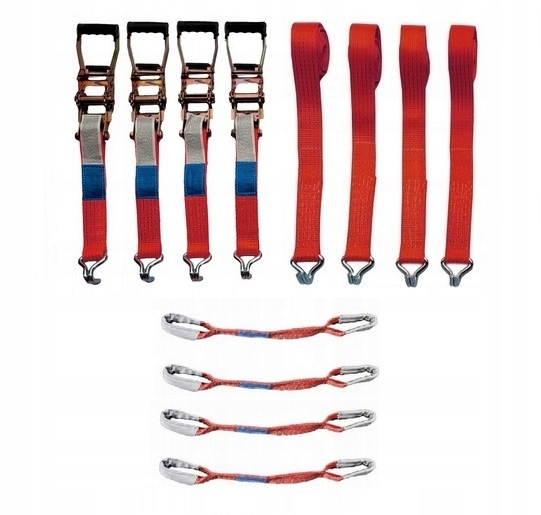 Přepravní pásy 4T Červené 3 m Obšité popruhy 45 cm Háčky Dráp Gumové