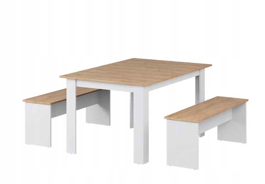 Zestaw Ławek Narożnych 137 CM Stołowy 2 Ławki Biały Dąb