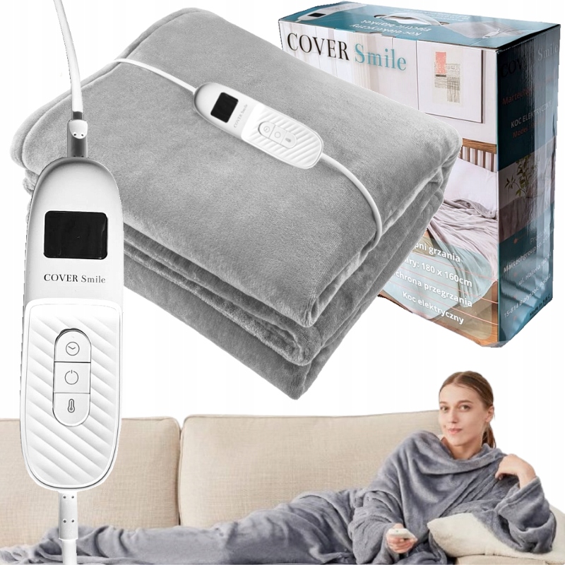 Duży 180x160 Koc elektryczny Mata grzewcza pilot LCD podwójny 160W +Timer