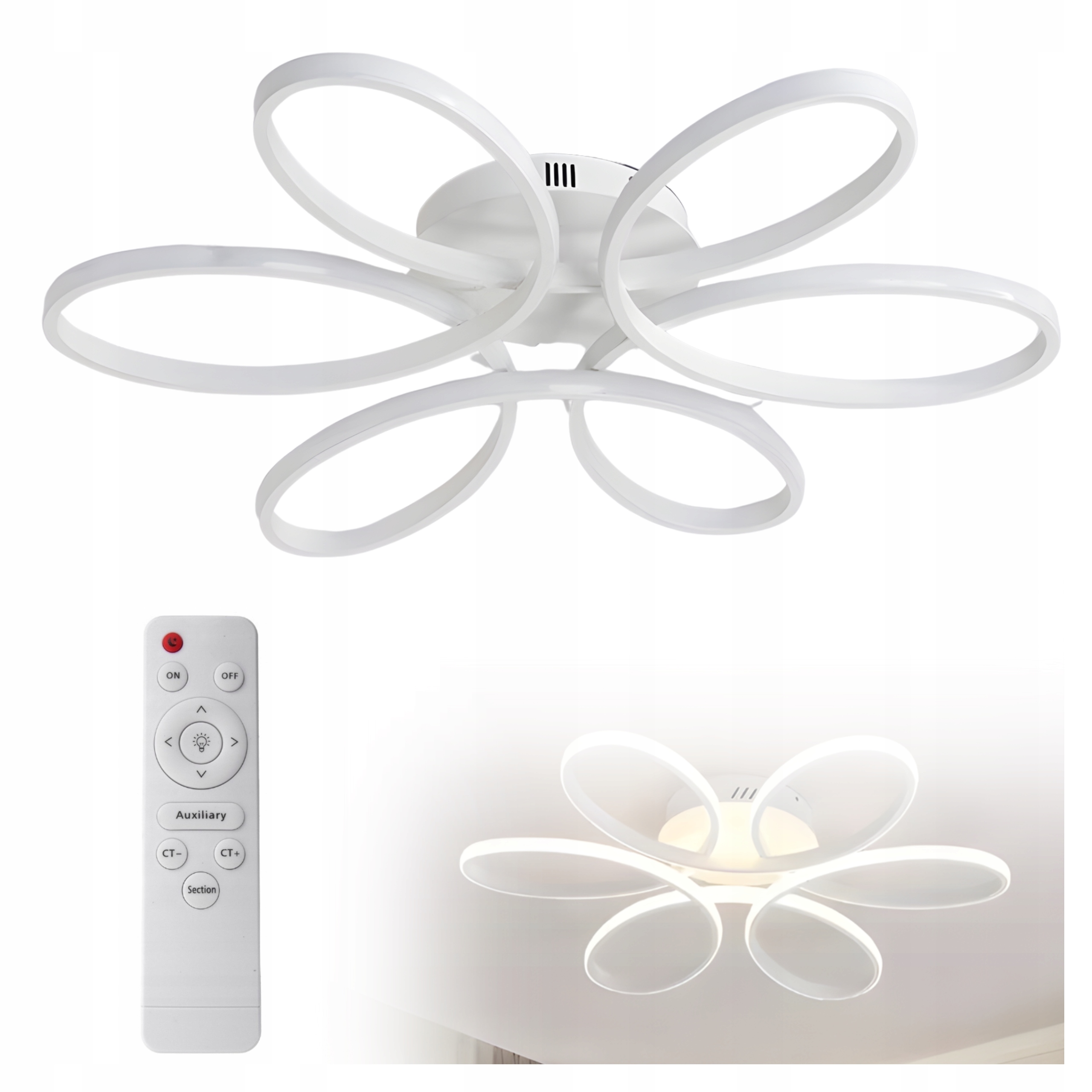 LAMPA DEKORACYJNA PLAFON KWIAT LED 6 OBRĘCZY OŚWIETLENIE BIAŁA 60 cm 56W