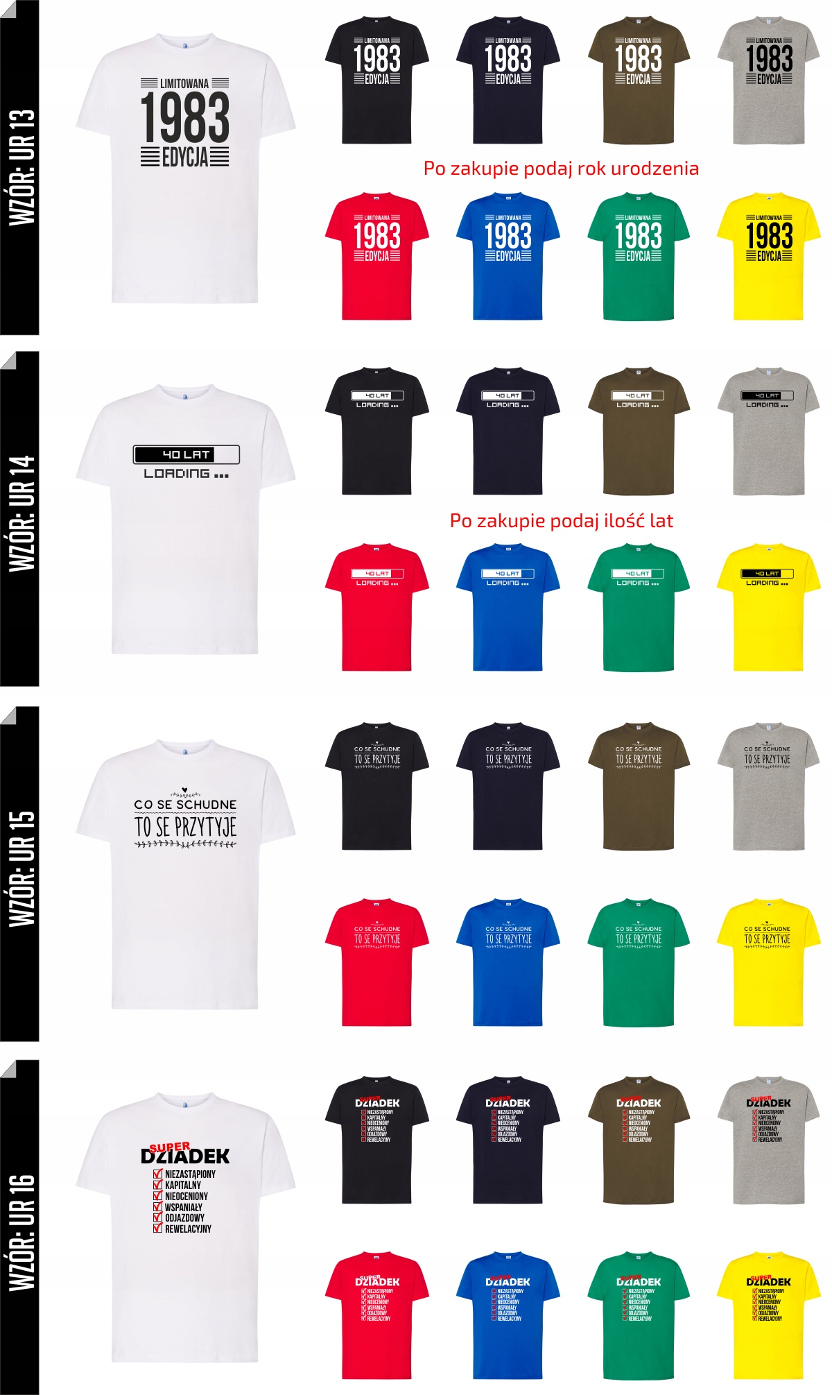 KOSZULKA NA URODZINY 18 25 30 40 50 LAT PREZENT XL Wzór dominujący napisy