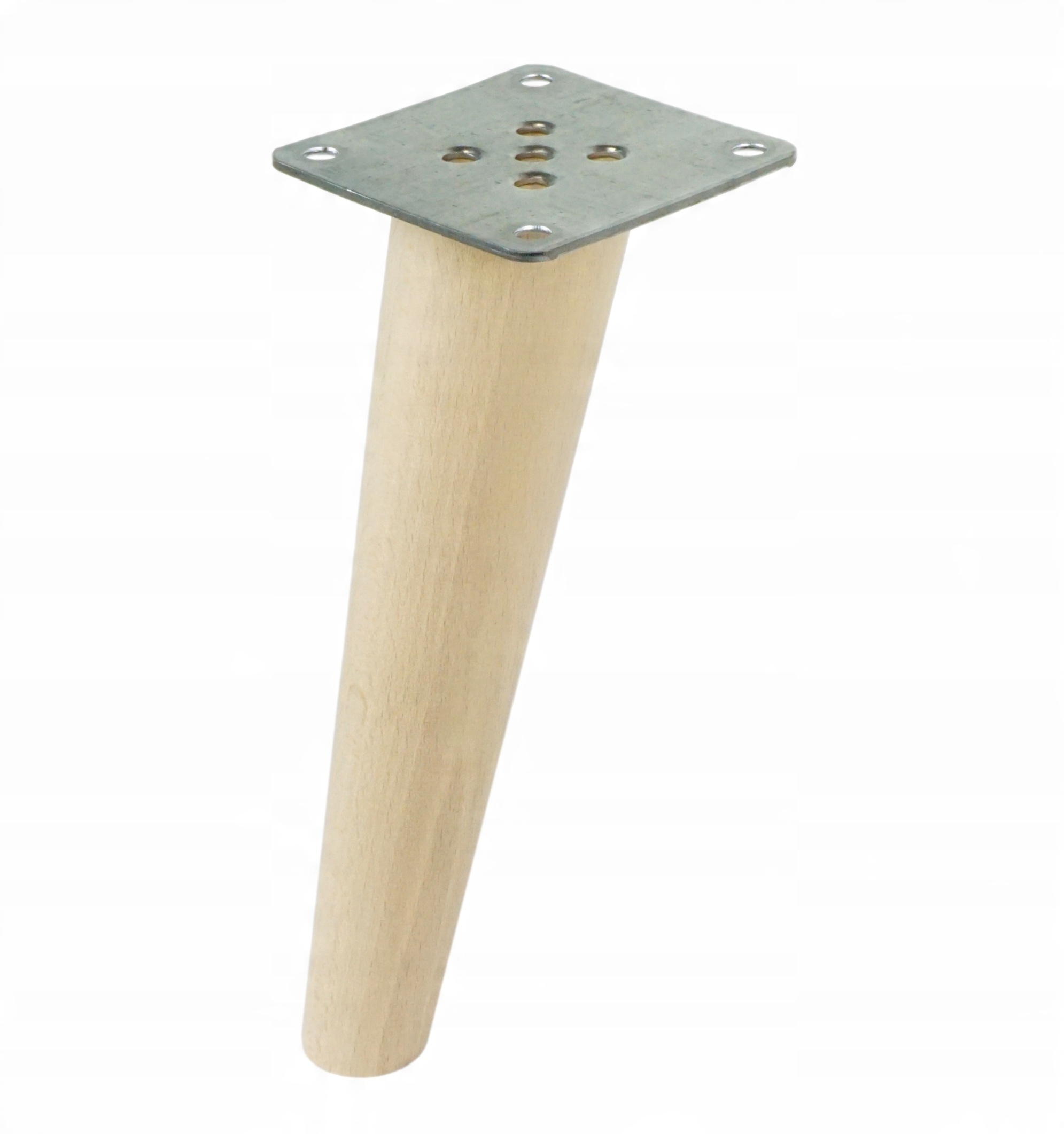 

1x noga drewniana buk skośna 18cm blachy montażowe