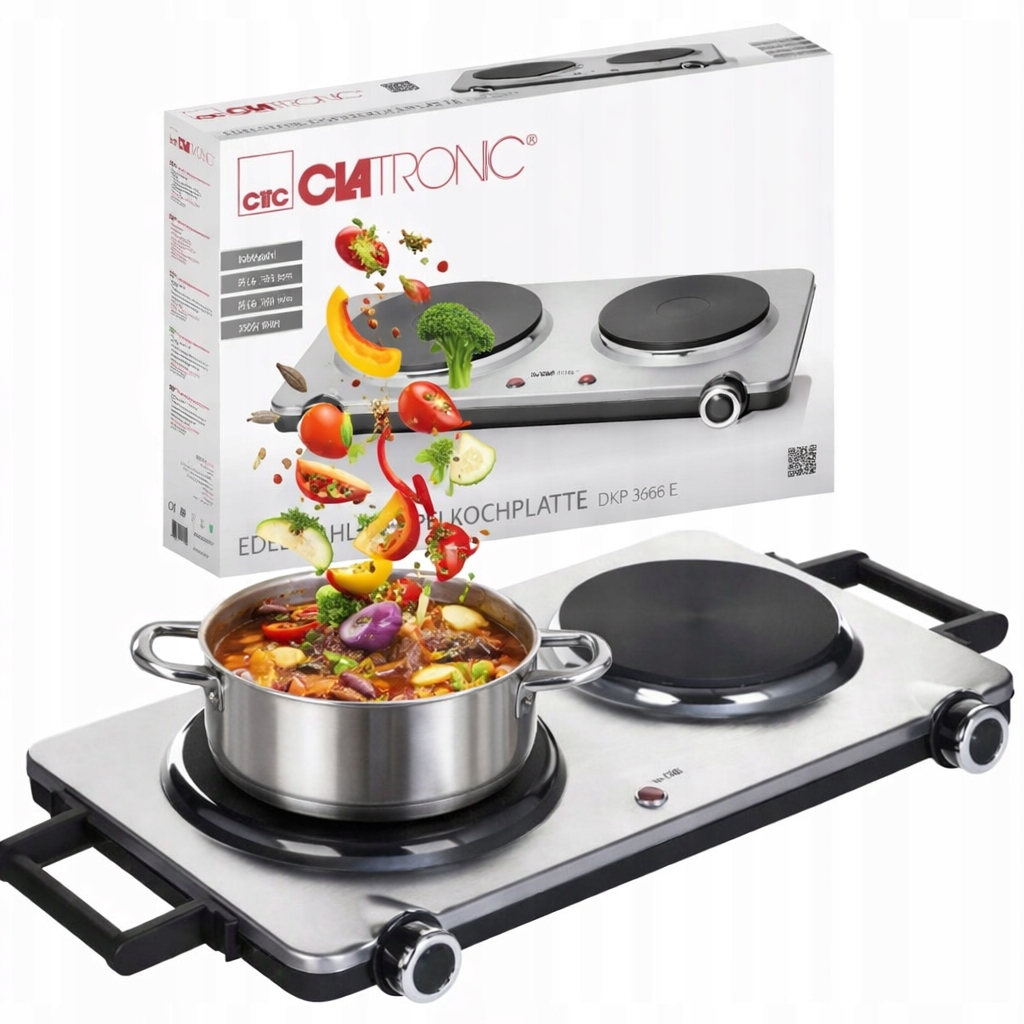 Kuchenka przenośna Clatronic elektryczna Dwupalnikowa stalowa 2500W Płyta