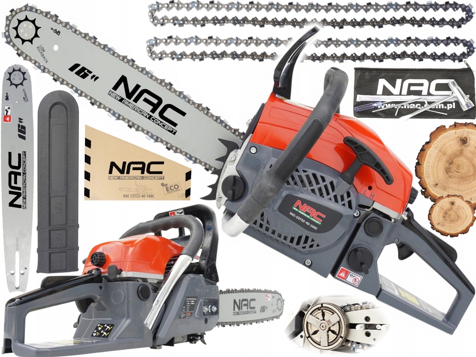 Nac Piła Pilarka Spalinowa Łańcuchowa CST52-40-10AC dwa łańcuchy 40cm