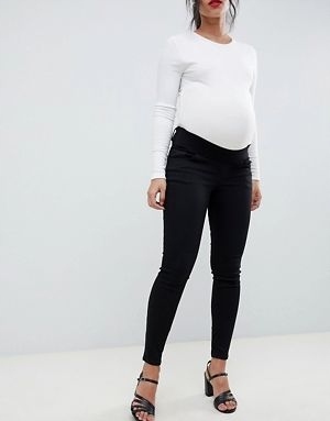 CZARNE JEANSY CIĄŻOWE SKINNY 48 Wzór dominujący bez wzoru