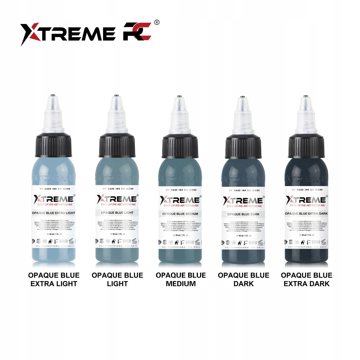 Barva na tetování Inkoust Xtreme Ink Opaque Blue Set 5x30ml Reach Sada Orakon