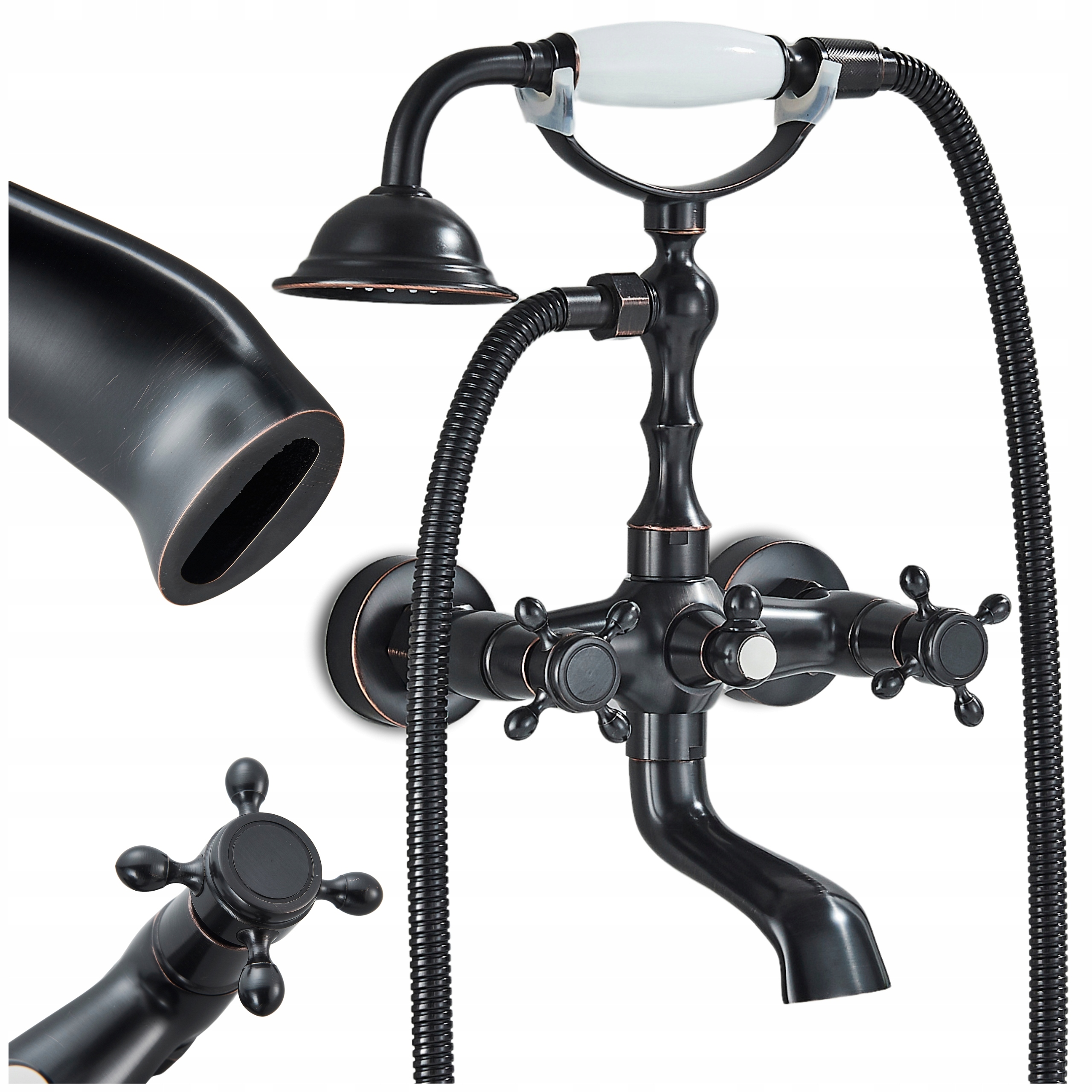 Vaňová sprchová batéria čierna Retro nástenná Mosadz Keramika