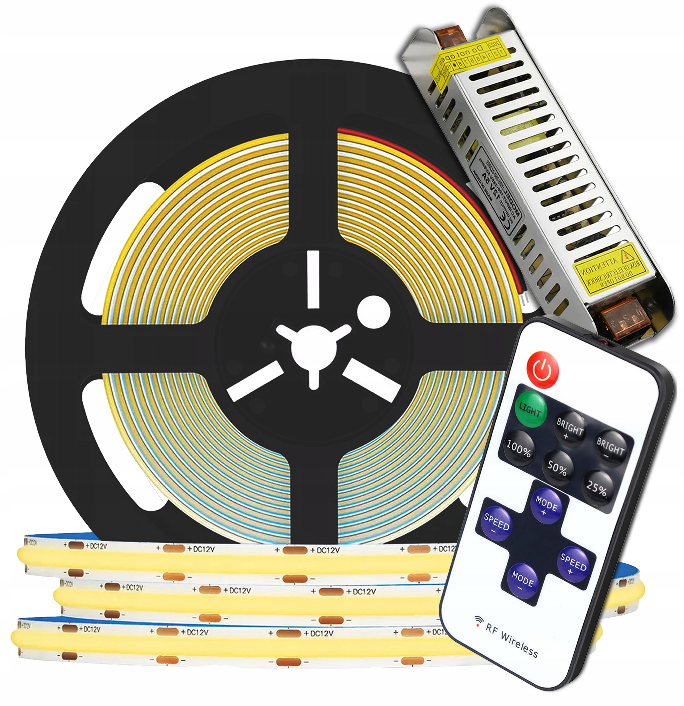 Taśma LED listwa COB 12V 5M Linia NEON Neutralny + zasilacz 60W pilot