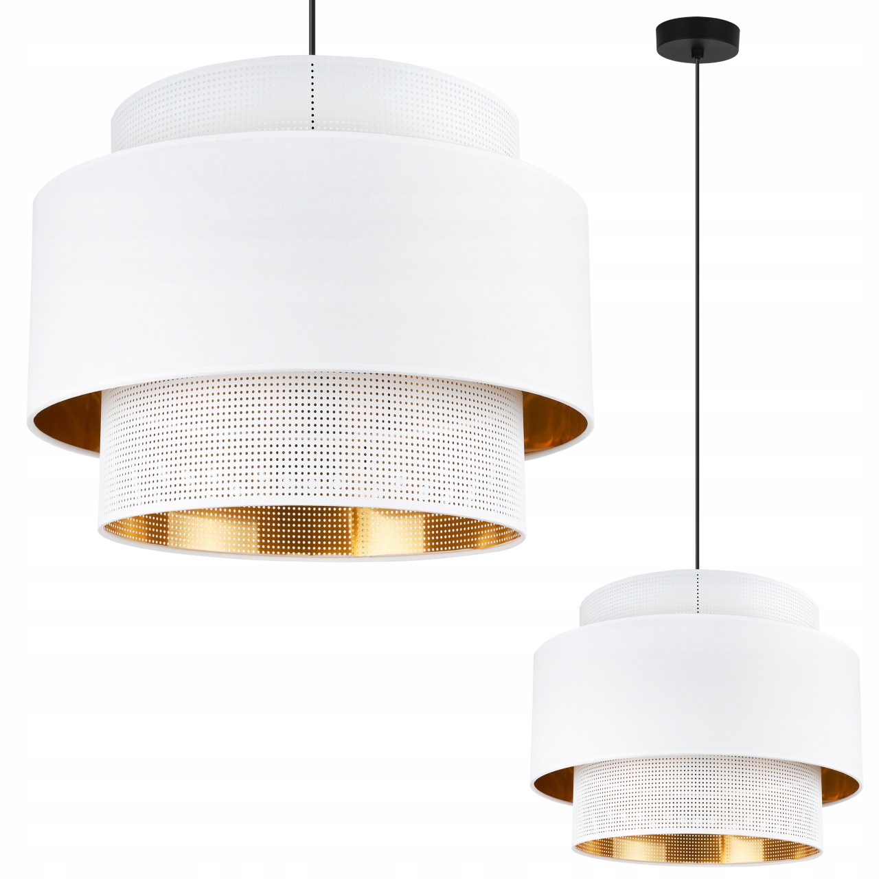 Závěsná Stropní Lustrová Lampa S Bílo-zlatým Glamour Stínítkem