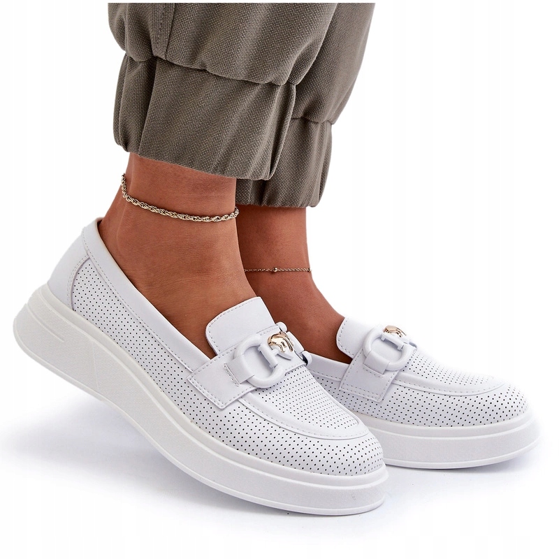 Dámské Mokasíny Z Přírodní Kůže Na Platformě S.barski LR720 Bílé 40