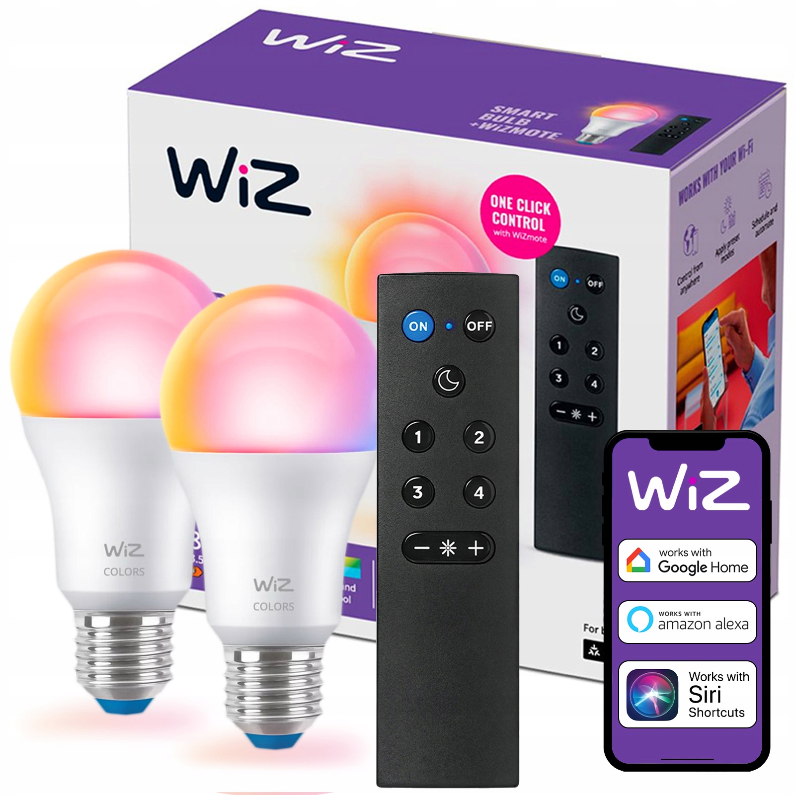 2x Led žárovka E27 A60 8,5W 60W 2200-6500K Rgb Smart WiFi WiZ Dálkový Ovladač