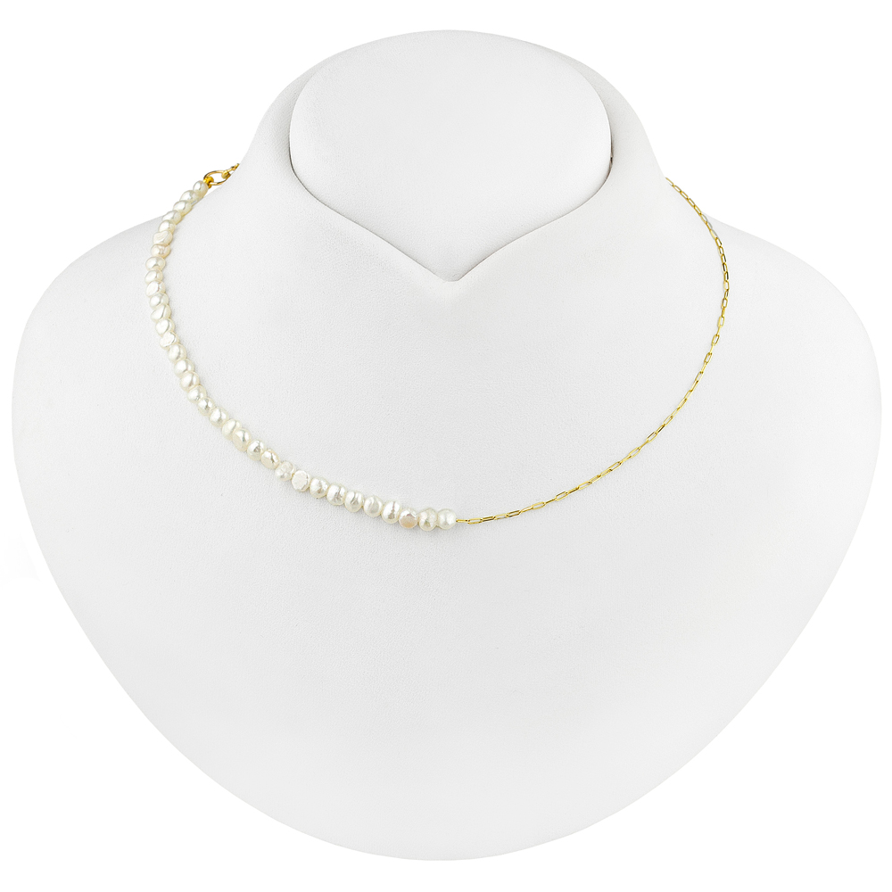 Choker Z Pravých Drobných Perel Zlatý Řetízek