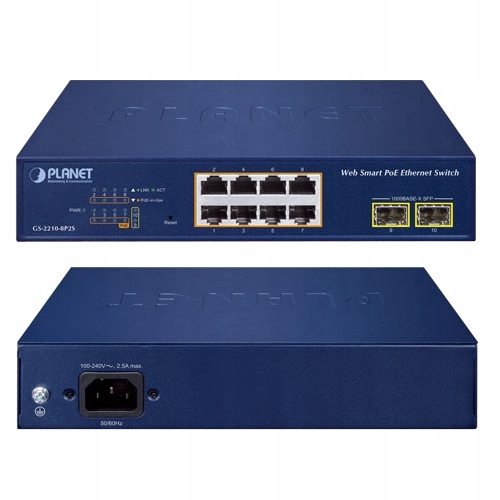 Inteligentný Switch Prepínač 8xPoE 10/100/1000T 802.3at 2xSFP Planet