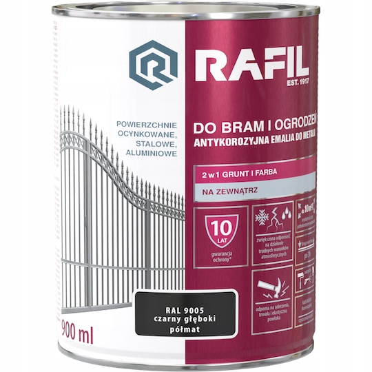 

Farba Rafil Grunt Brama Ogrodzenia Półmat RAL9005