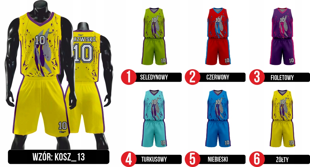 Strój Koszykarski Koszykówka Nadruk GRATIS Dekolt szpic