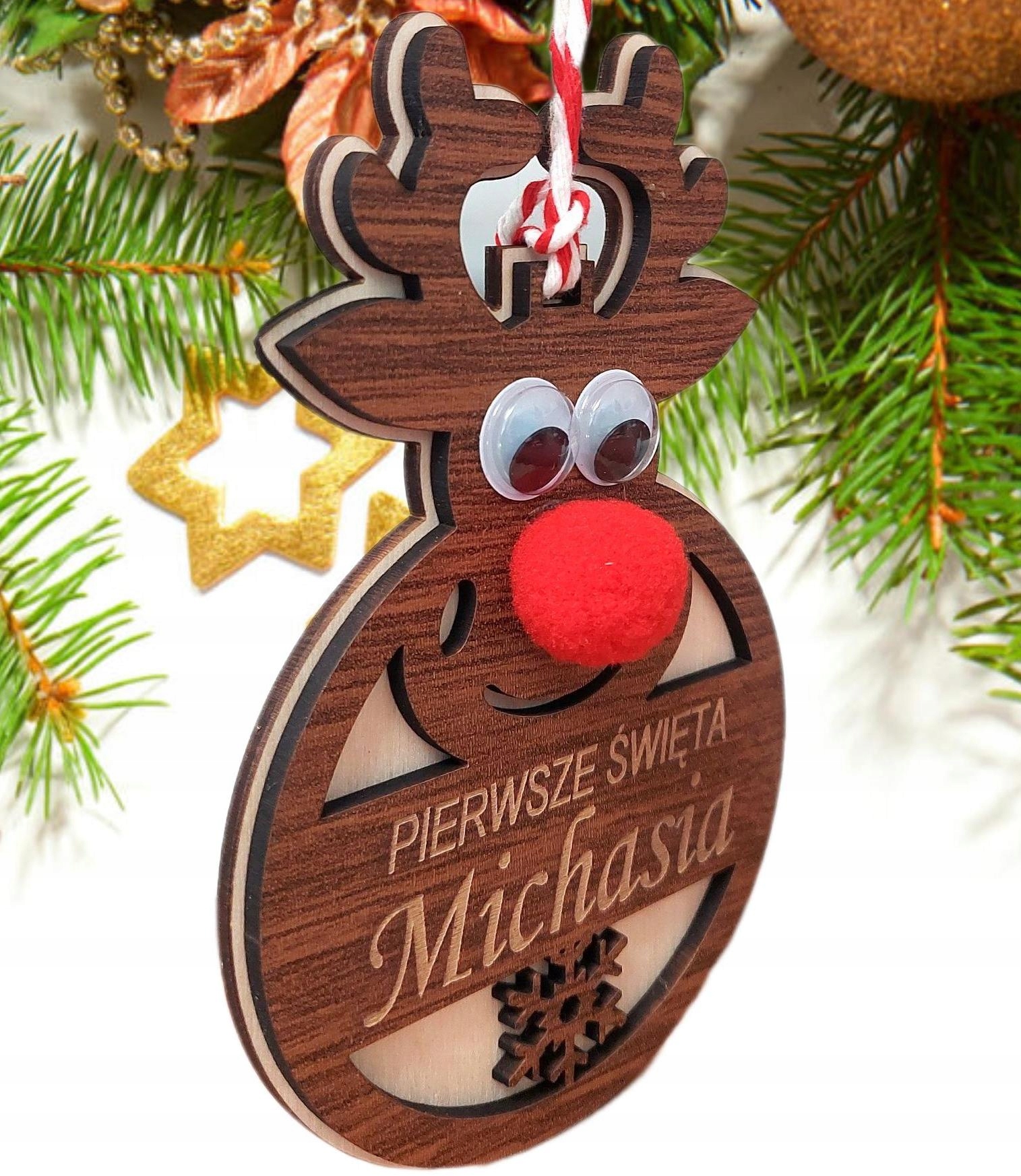 BOMBKA renifer z imieniem RUCHOME OCZKA * 10x15cm Marka Pryzmat