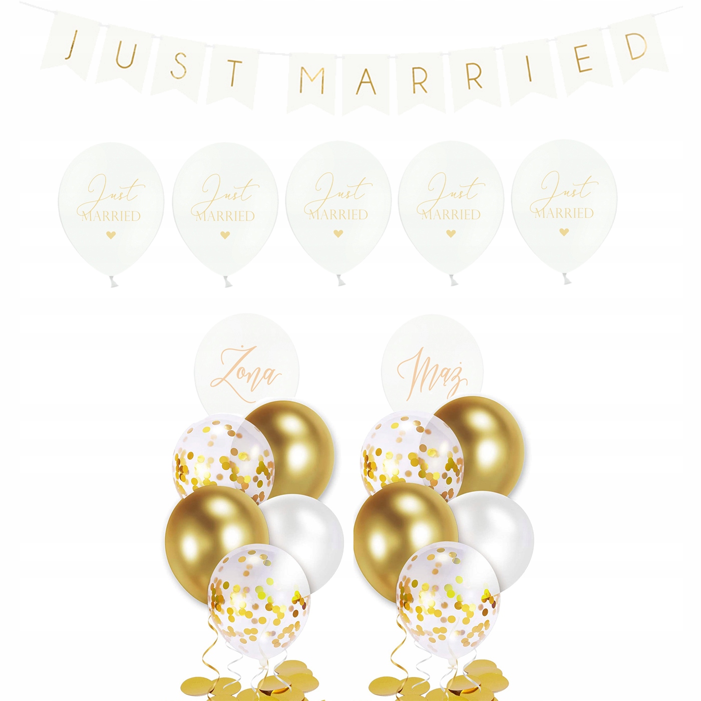 

Zestaw Dekoracji na Ślub Just Married Balony Baner
