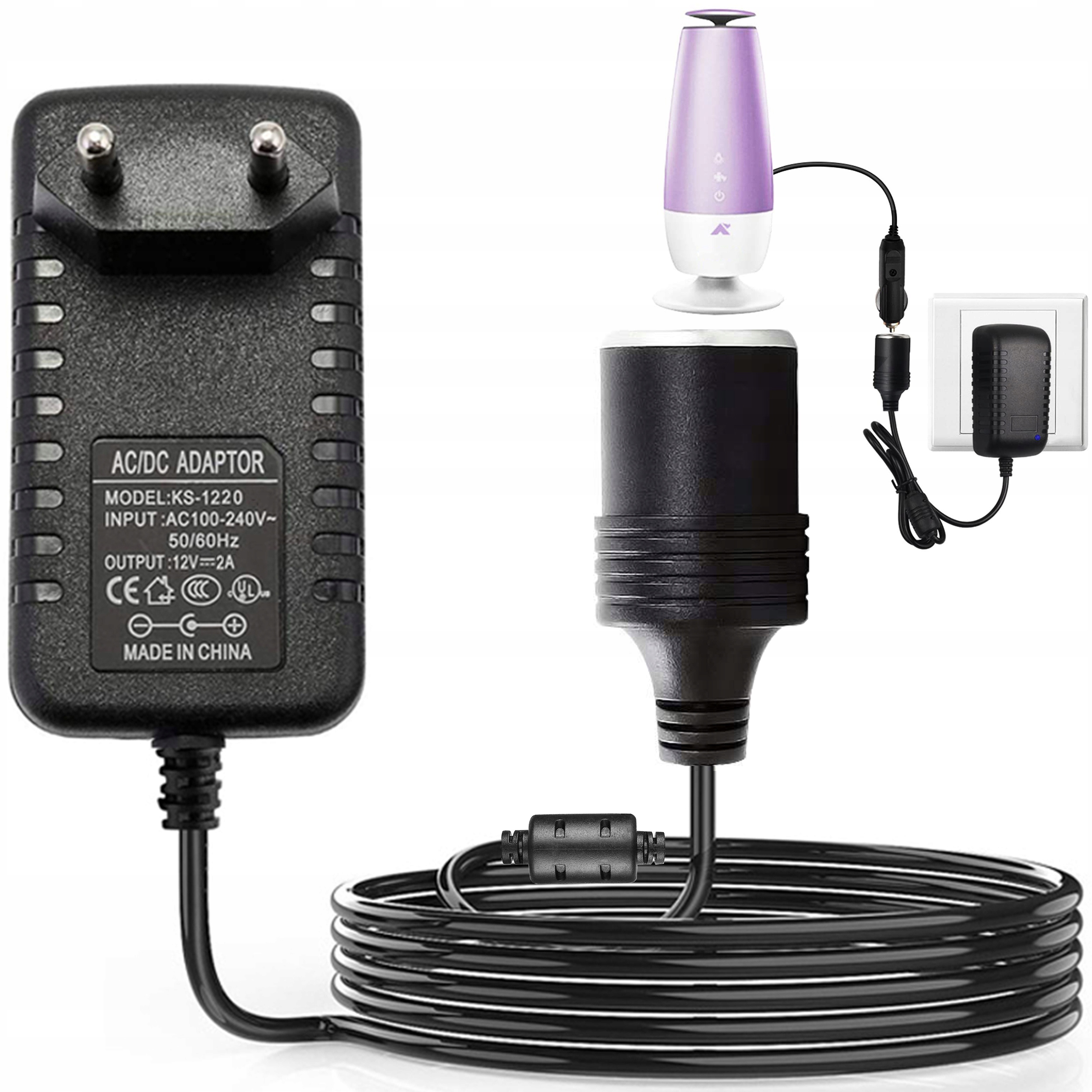 Zasilacz impulsowy 230V na Gniazdo zapalniczki samochodowej Ac na DC 12V 2A