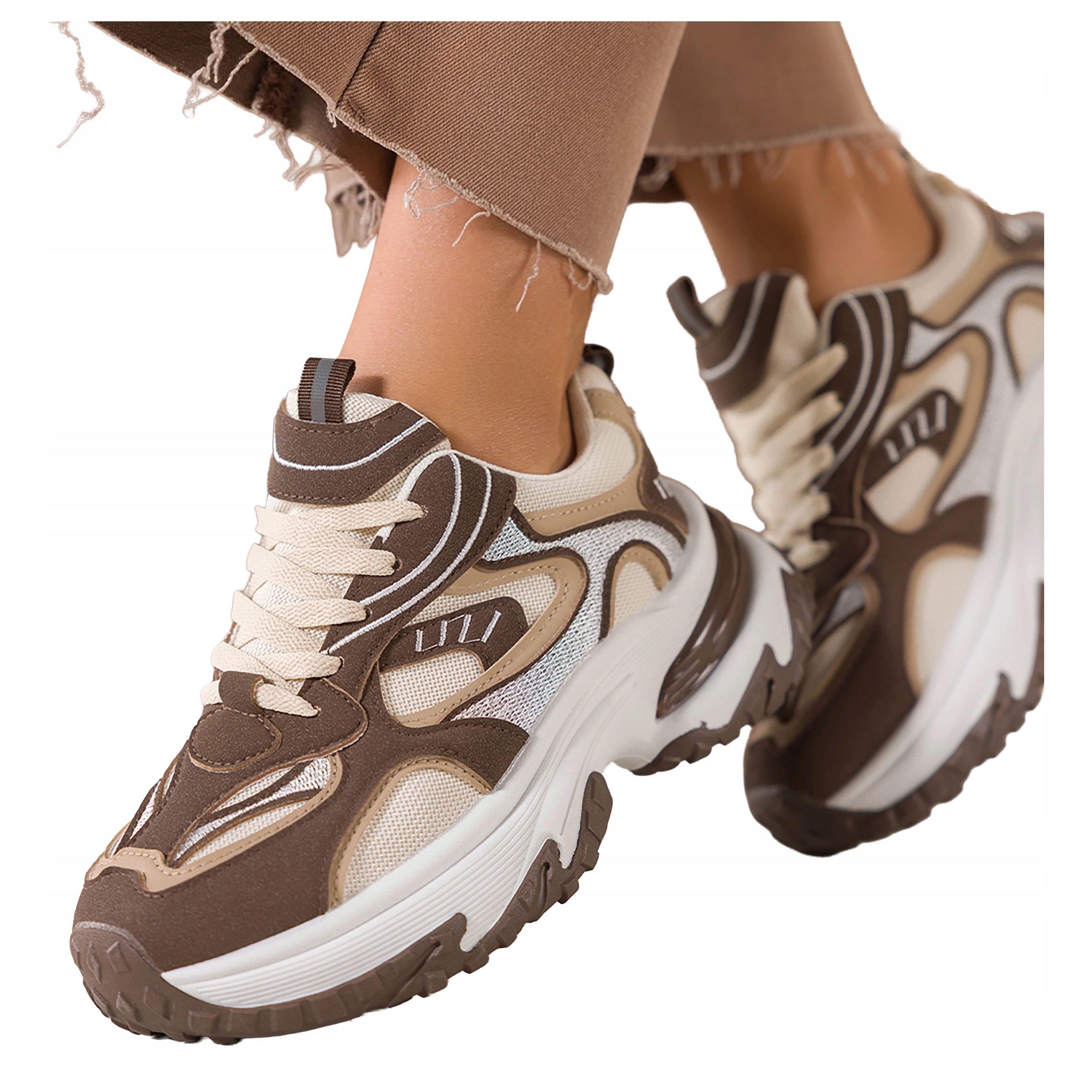 Čokoládové Tenisky Dámské Modne Sportovní Šněrování Na Platformě vel. 36