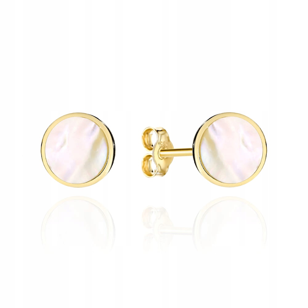 Náušnice zlaté 585 kroužky s perleťovou hmotou na tyči pro ženy, módní