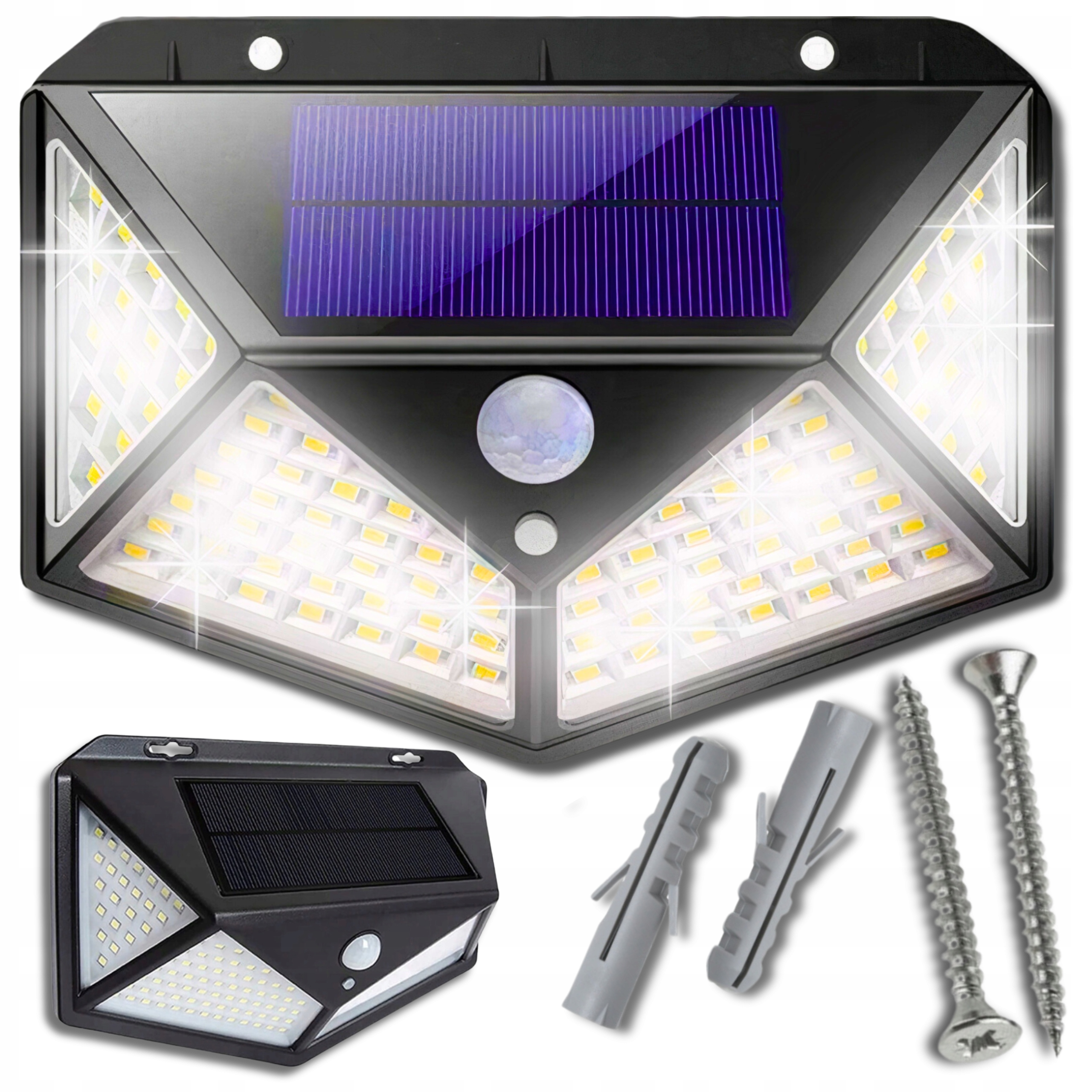 LAMPA SOLARNA LED 100 ULICZNA OGRODOWA ELEWACYJNA CZUJNIK RUCHU ZMIERZCHU