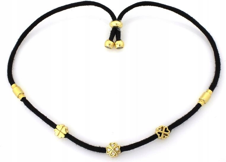 925 Stříbrný náramek s pozlacenými čtyřlístky na provázku se zirkonem, módní