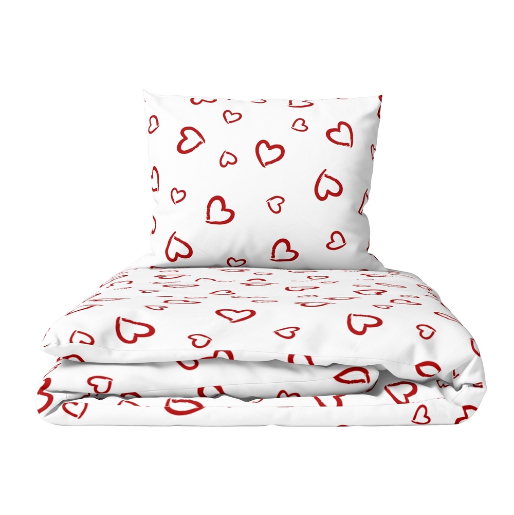 Povlečení 140 x 200 cm, 70 x 80 cm, 140 g/m2, bavlna 100% 266 červená srdíčka