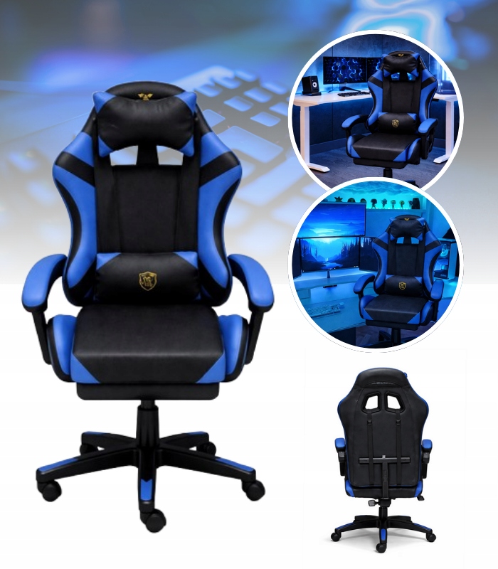 Herní Křeslo Černo-modré Pro Hráče, Herní Nábytek, Herní Křeslo S Podnožkami