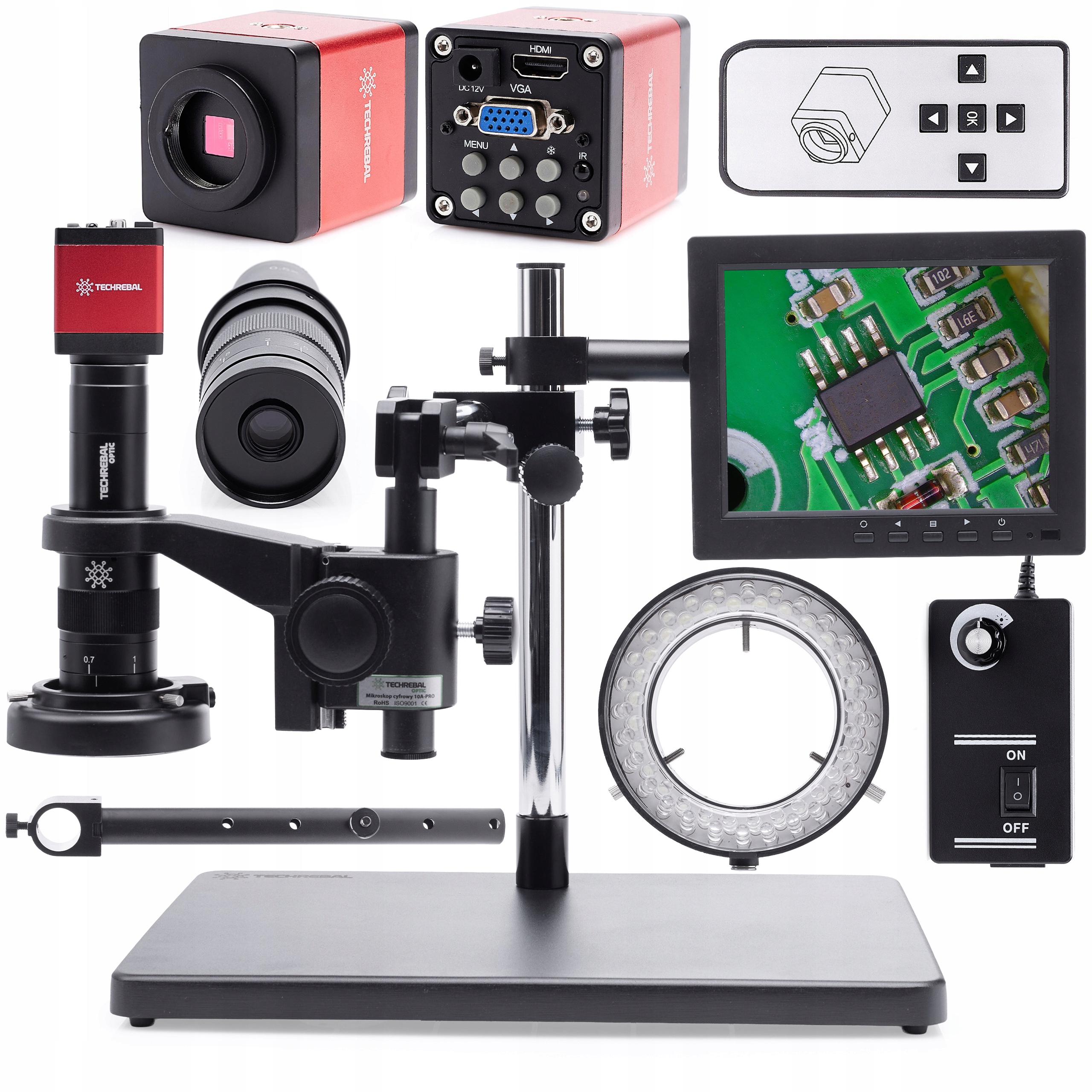 Profesionální Digitální Mikroskop Kamera 2 Mp Monitor 8" Lampa 56X Led Servis