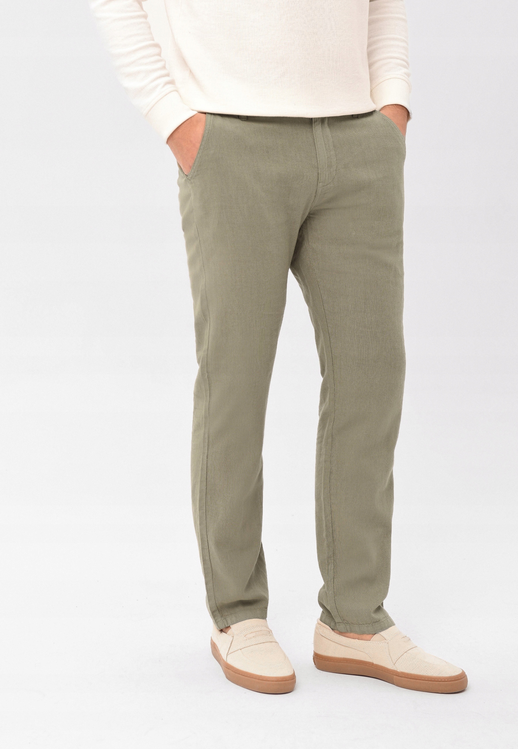 Pánské Lněné Chino Kalhoty Comfort Fit Béžové Volcano R-linn